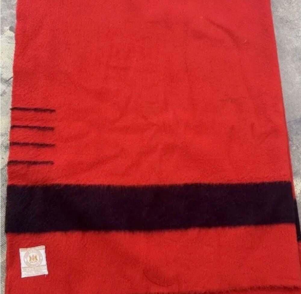 Vintage Hudson's Bay 4-Point Red Wool Blanket with Black Stripe